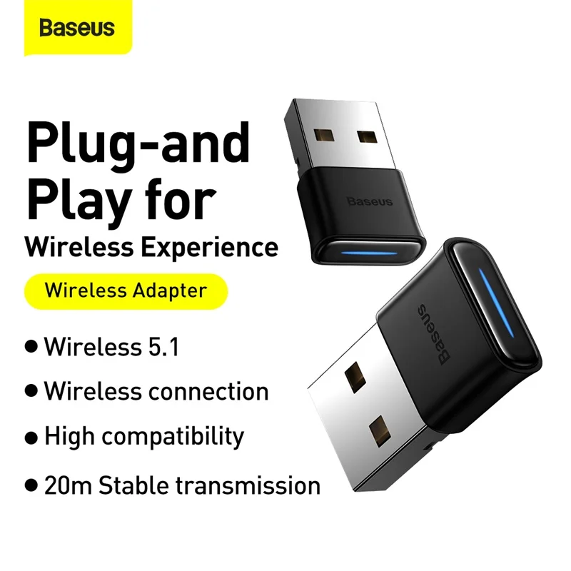 Baseus USB Bluetooth Adapter Bluetooth 5.1 Music Audio Receiver Transmitter For PC Speaker Laptop Wireless Mouse USB Transmitter images - 6