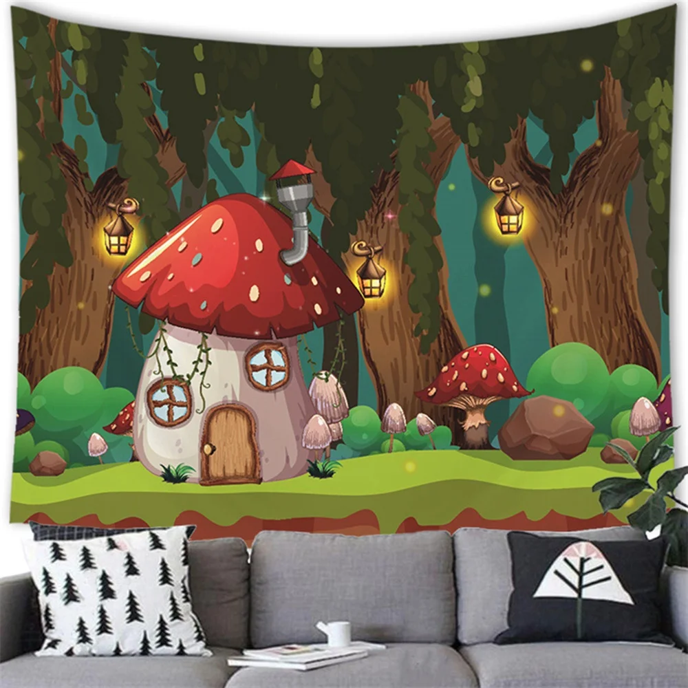 

Trippy Mushroom Tapestry Colorful Squirrel Fantasy Plants and Leaves Tapestries Bedroom Living Room Dorm Home Decor Wall Hanging