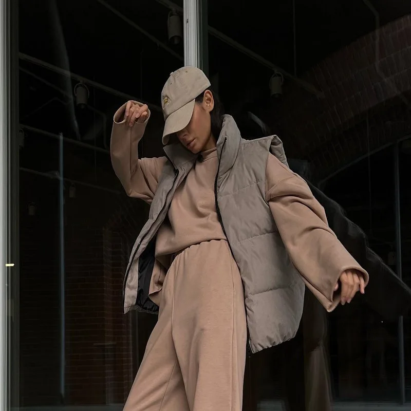 Warm Fashion Standing Collar Vest Female Casual Street Personality Zipper Casual Jacket Autumn Female Loose Cardigan Tide