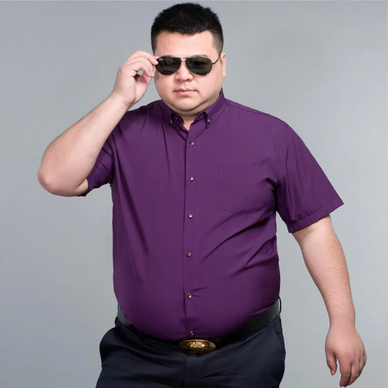 12XL 160KG Summer Men Dress Shirt Short Sleeve Large size 150KG oversize formal office Business wedding shirts purple Plus