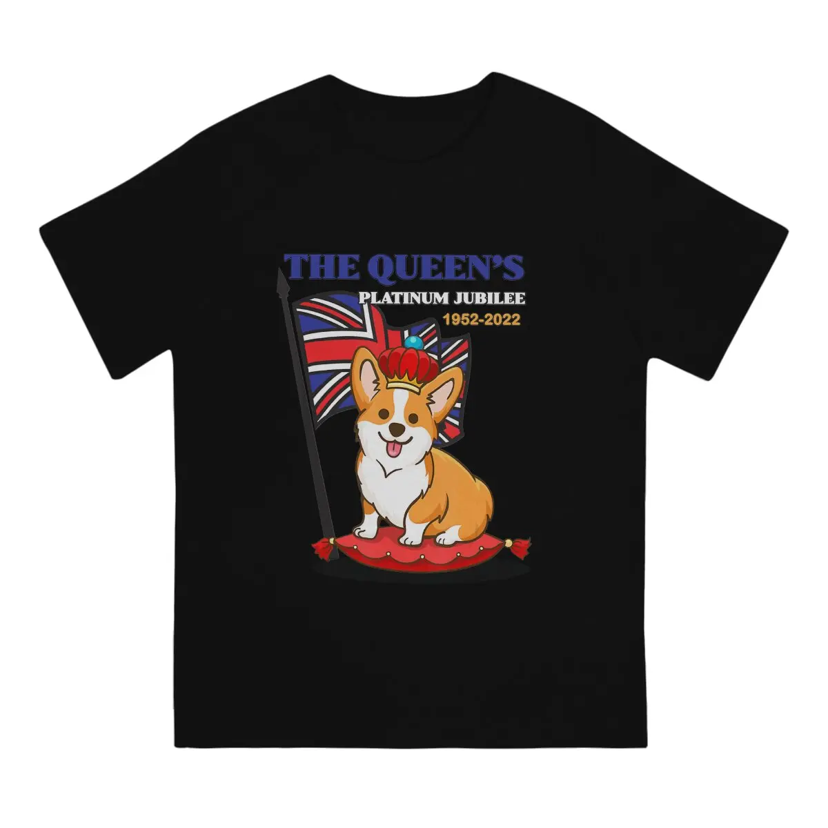 

The Queen's Corgi Newest TShirt for Men The Queen’s Platinum Jubilee Corgi Union Jack Round Neck Pure Cotton T Shirt