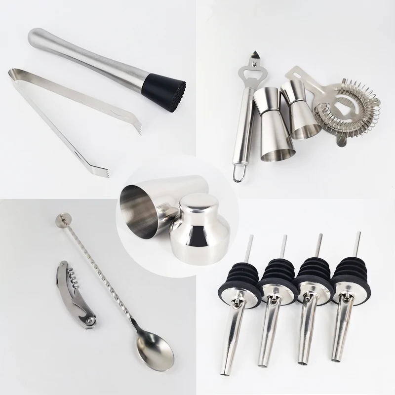 Набор для миксера Boston Cocktail Shaker Bar Bartender 750/600 мл 550 мл, смеситель из нержавеющей стали, стаканы для коктейля, ложка, наливной носик, соломинка, и ледяные щипцы.