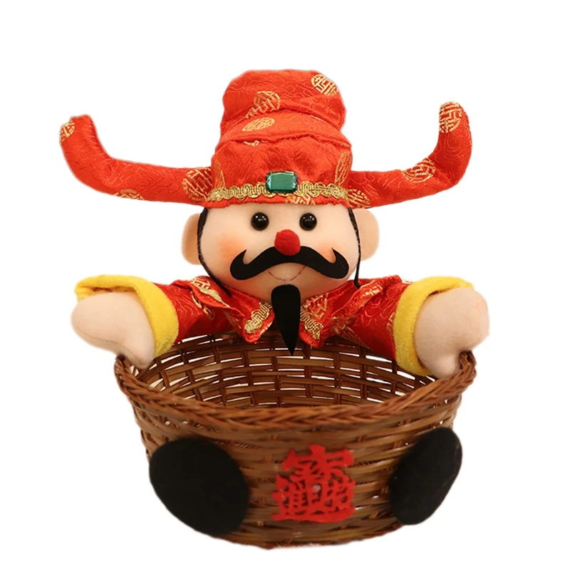 

Корзина для конфет «Бог богатства» с плюшевой фигуркой бога богатства, корзина для фруктов на праздник весны, подарок на Новый год