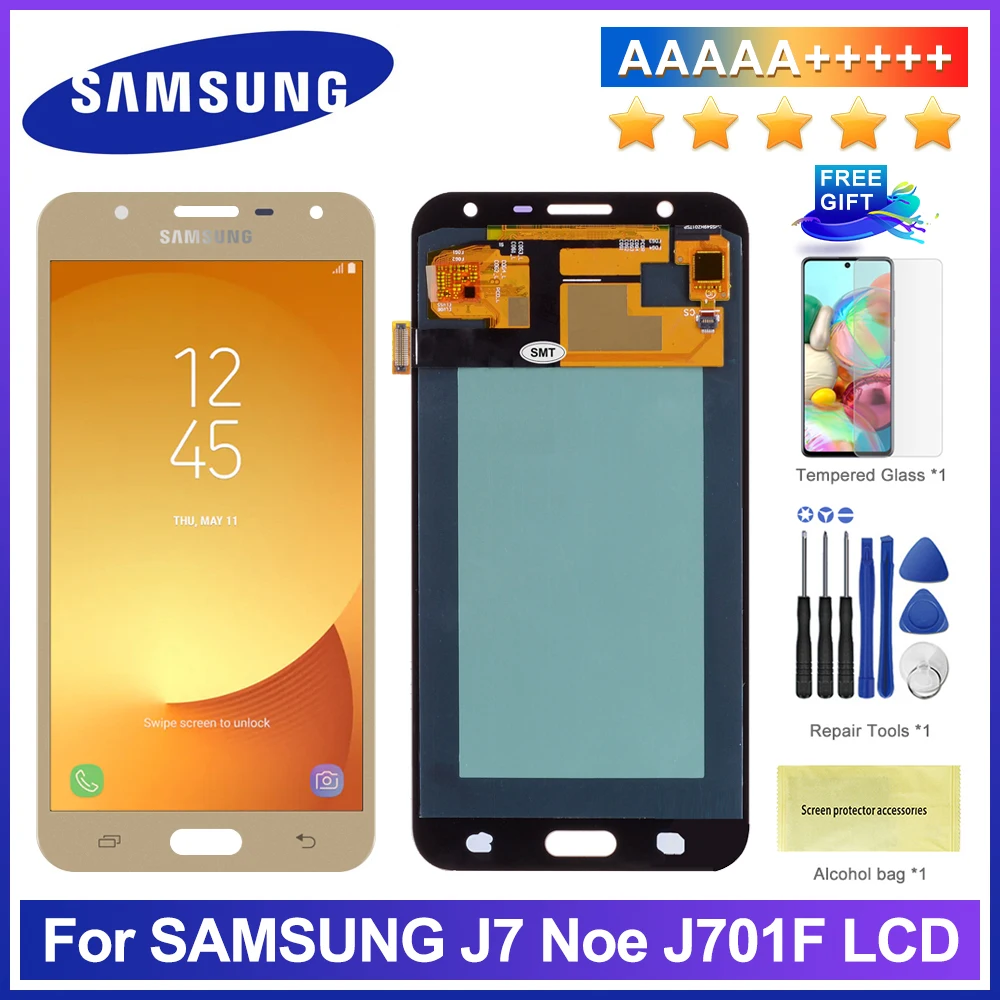 

Оригинальный Super AMOLED дисплей для Samsung Galaxy J7 neo J701 J701F, сенсорный экран с цифровым преобразователем в сборе для телефона J701FN LCD