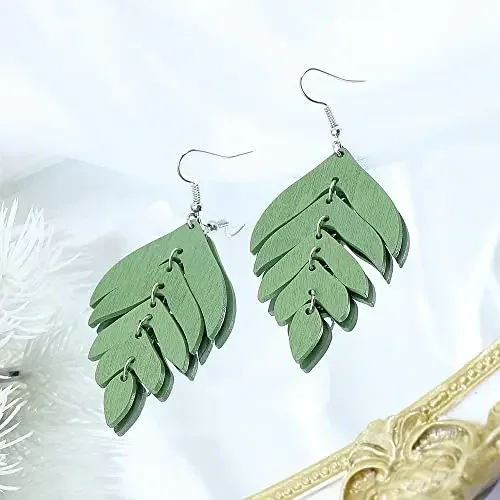 Женские серьги-подвески с листьями деревянные висячие украшения ручной работы в