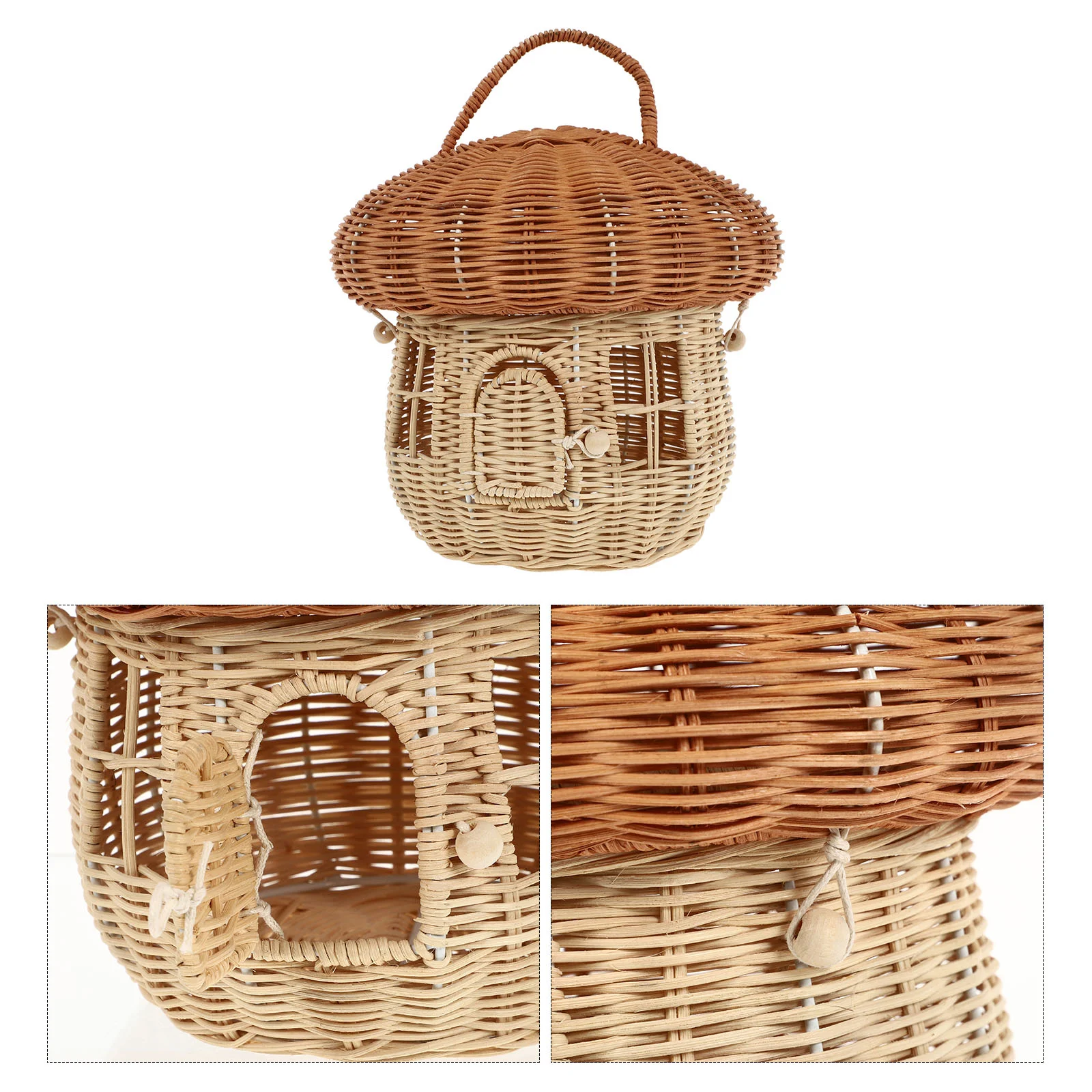 

Basket Storage Rattan Wicker Woven Baskets Mushroom Lid Fruit Serving Seagrass Organizerpicnic Egg Shelf Sundries Lidded Bread