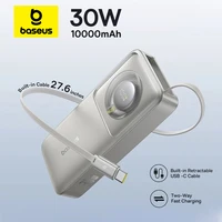 Baseus 10000 мАч Power Bank 30 Вт Выдвижной встроенный кабель для быстрой зарядки Type-C для ноутбука iPhone 17 16 Samsung S25 Poco Xiaomi
