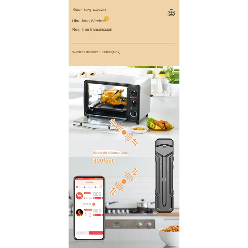 Беспроводной термометр для мяса цифровой с беспроводным зондом 800 футов