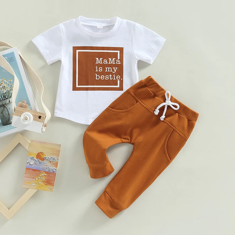

Summer Toddler Boys Clothing Short Sleeve Cotton Baby Letter T-shirt Tops + Baby Sweatpants 2Pcs Sets Clothing