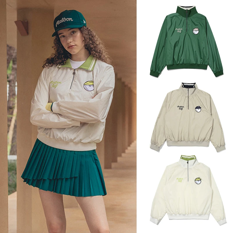 

Женское пальто для гольфа, дышащая ветрозащитная куртка, Белый Топ, Женская Спортивная ветровка с длинным рукавом и полумолнией, 여프프프류 류 ...