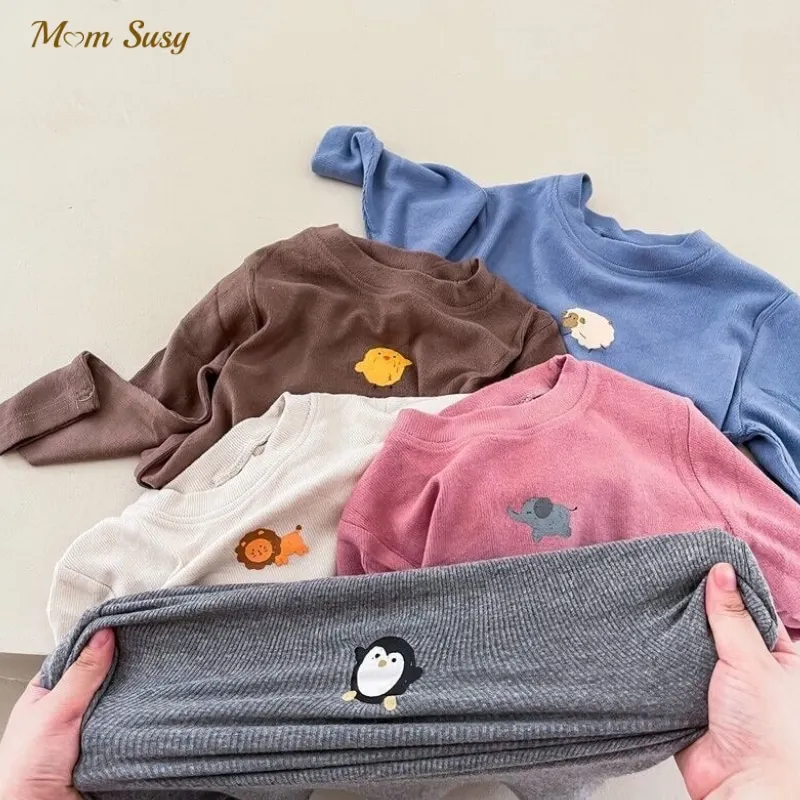 

Baby Boy Girl Cotton Cartoon Ribbed T-Shirt Infant Toddler Child Shirt Long Sleeve Round Neck Sweatshirt Baby Clothes 1-5Y