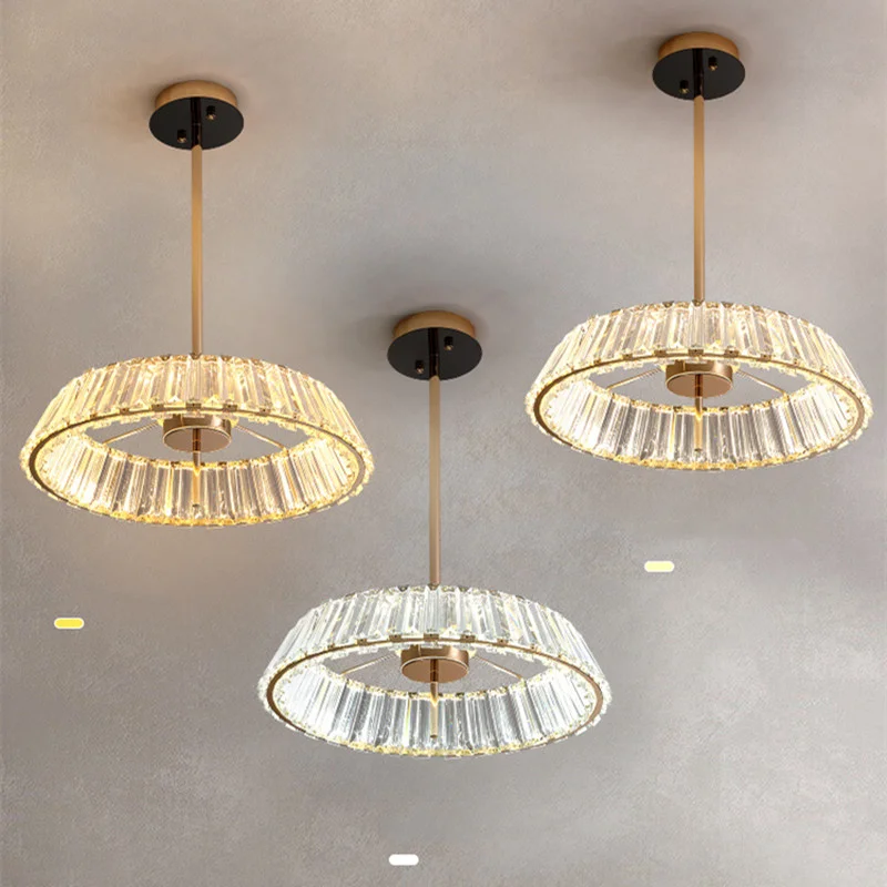 

Chandeliers Modern Lustre Gold Steel Led Pendant Lights Luxury K9 Crystal PendantRound Rod HangingSuspendLight Fixtures Lamp
