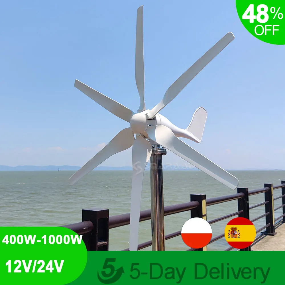 

Small Wind Turbine Generator ES Warehouses 400W 600W 800W 1000W 3/5/6/8 Blades Windmill 12V 24V For Home Farm Street Lamps Use