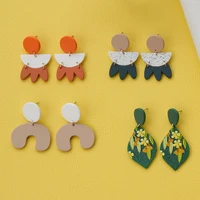 green orange playful cute fashion geometric painting acrylic drop earrings for women candy dangle earrings korean jewelry 2022
