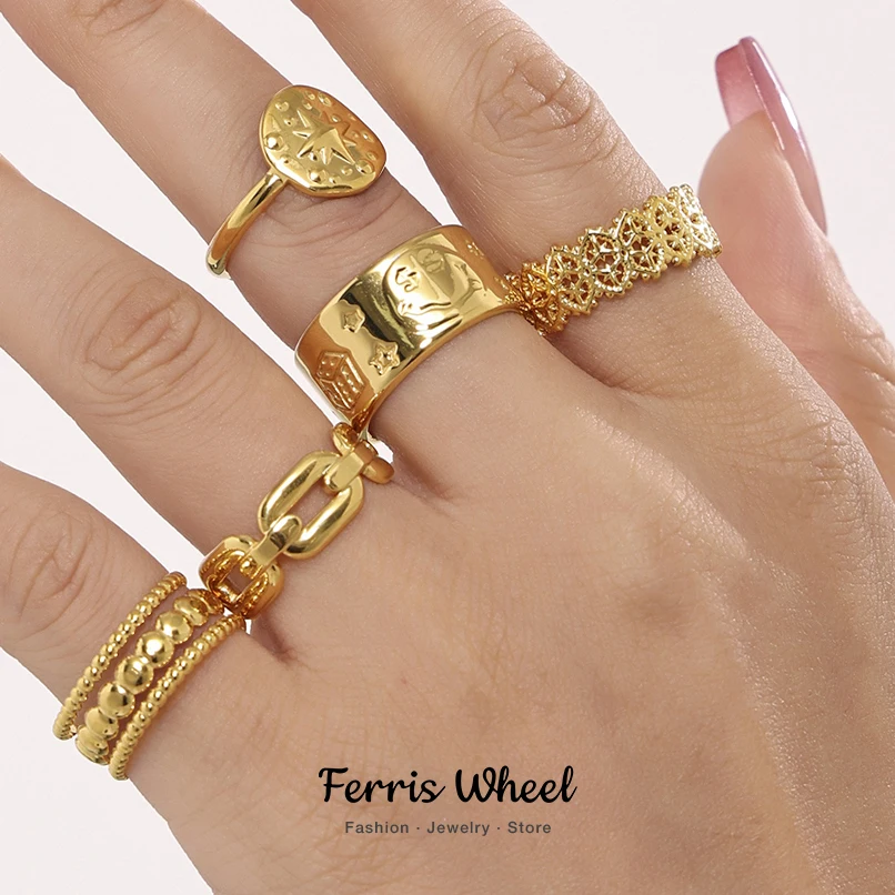 Ежедневные открытые кольца из нержавеющей стали для женщин позолоченное