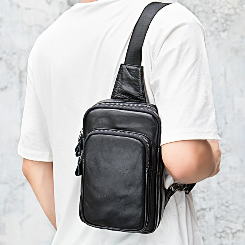 New Genuine Leather Crossbody Bags For Men High Quality Chest Bag Large Capacity Sling Bag Male Business Strap Shoulder Bag
