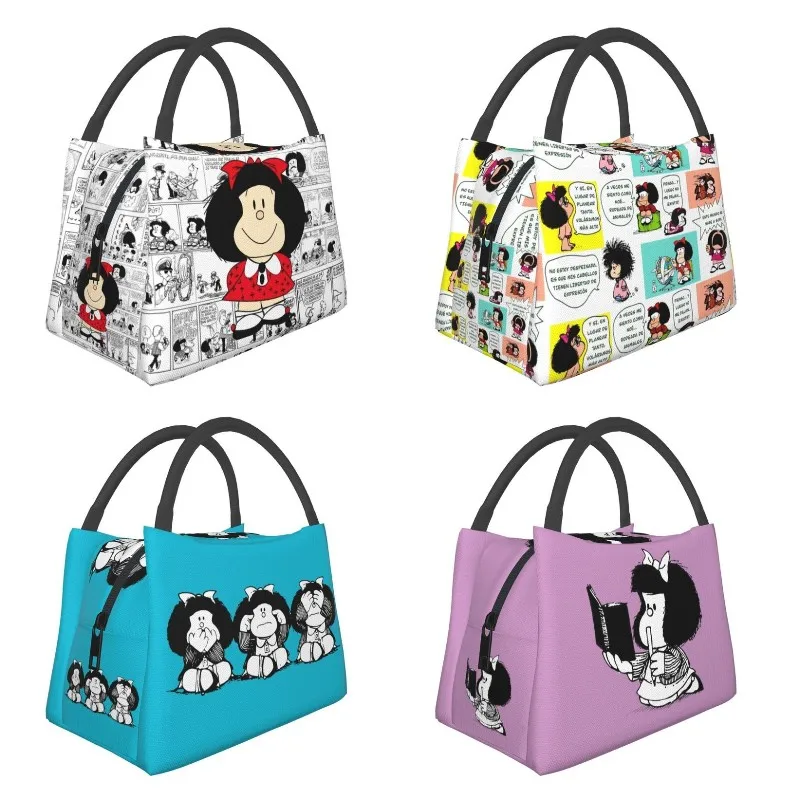 

Mafalda Cartoon Quino Comics Thermal Insulated Lunch Bags Women Resuable Lunch Tote for Work Travel Multifunction Meal Food Box