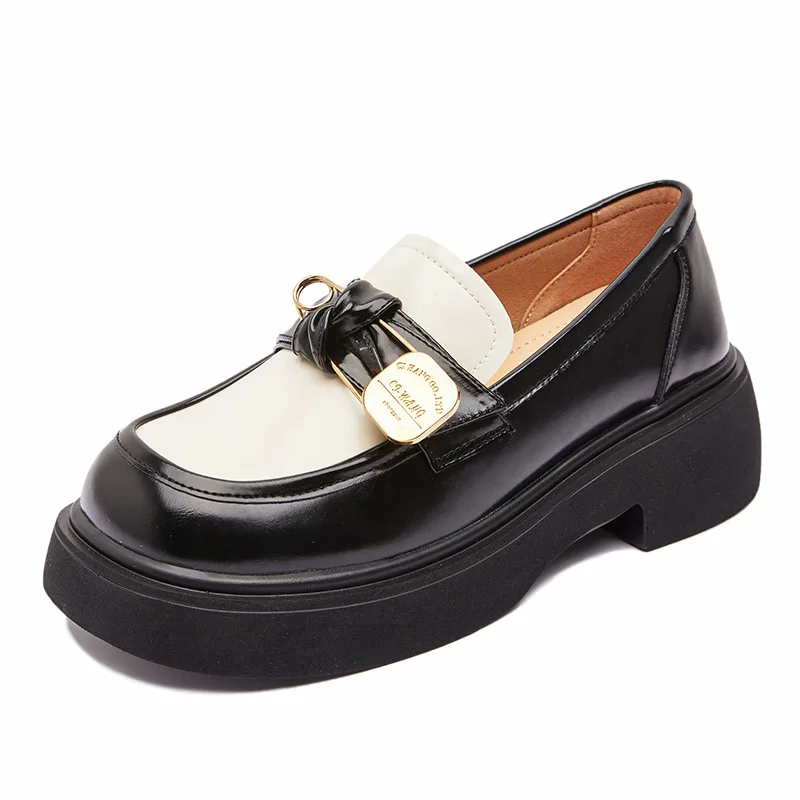 

Women's Black Leather Loafers Autumn and Winter Casual Small Leather Shoes Japanese Single Shoes Retro Mary Jane Shoes Women