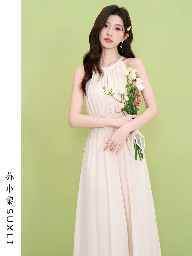 Su Xiaoli French sle Temperament Sleeveless off-the-Shoulder Design Sense Dress High Summer New Hanging Neck Waist Hu... |