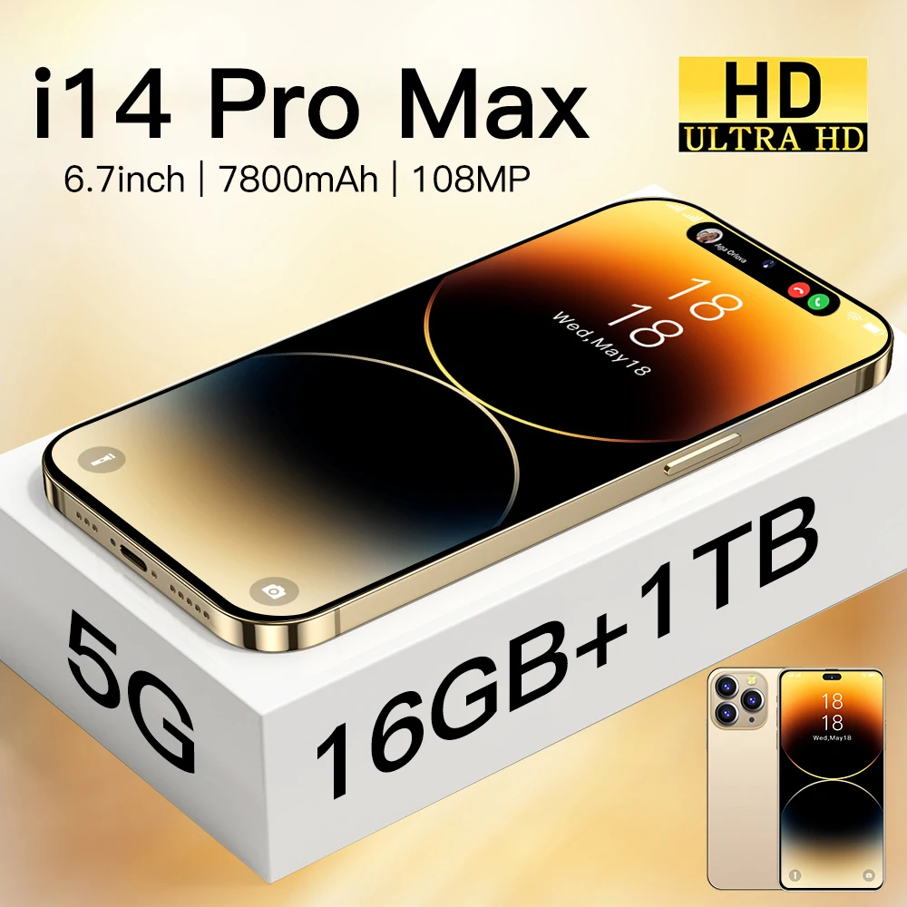 

New i14 Pro Max Smartphone 6.8Inch telefone 7800mAh 16+1TB Cell phones Camera 5G Unlock Mobile Phones