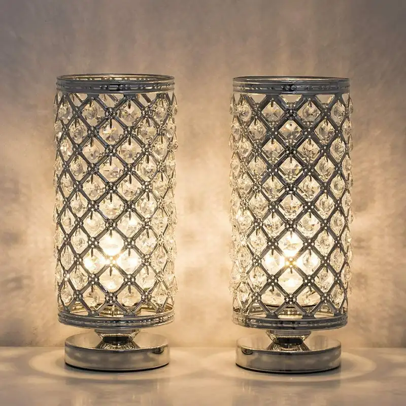 

Table Lamps - Set of 2 with Clear Crystal Lamp Shade, Silver Stained glass lamp Noguchi lamp Monkey lamp Lamparas de mesita de n