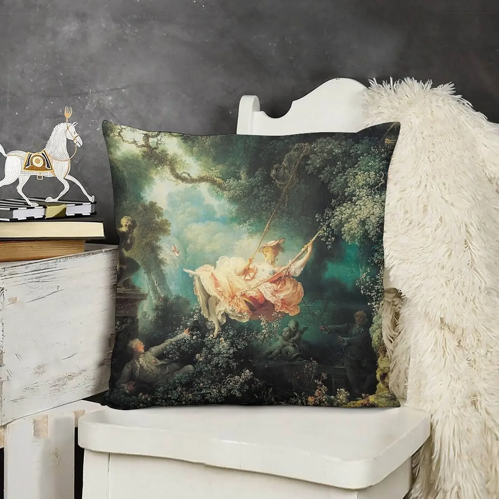 HD. The Swing by Jean Honoré Fragonard HIGH DEFINITION Декоративная подушка Роскошные диванные подушки