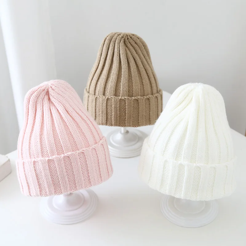 

2023 Korea Spring Autumn Kids Boys Hat Candy Color Baby Boys Beanies Knit Hat Baby Girls Bear Head Embroidery Kids Knitted Hat