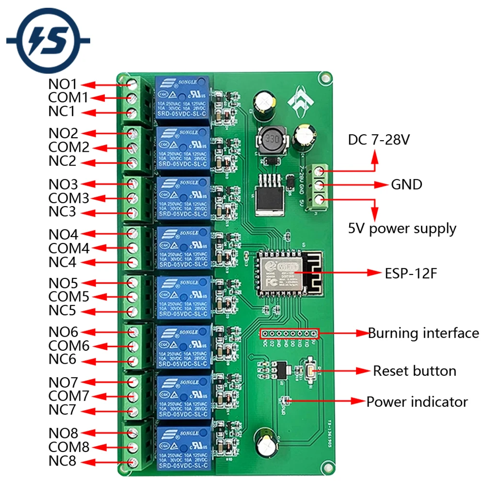 

8 Channel ESP8266 WIFI Relay Module ESP-12F Wireless Development Board DC 5V/7-28V AC DC Isolation Module for Arduino