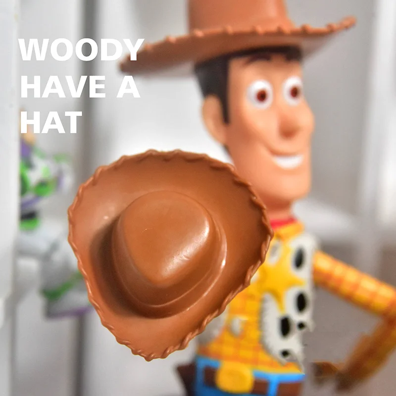 

Disney Anime Toy Story Woody Hat Action Figure Dolls Cartoon Small Hat Accessories PVC Model DIY Decoration Model Gift Kids