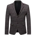 Новинка 2022, модное мужское повседневное деловое шерстяное пальтоМужские приталенные блейзеры в клетку, куртка