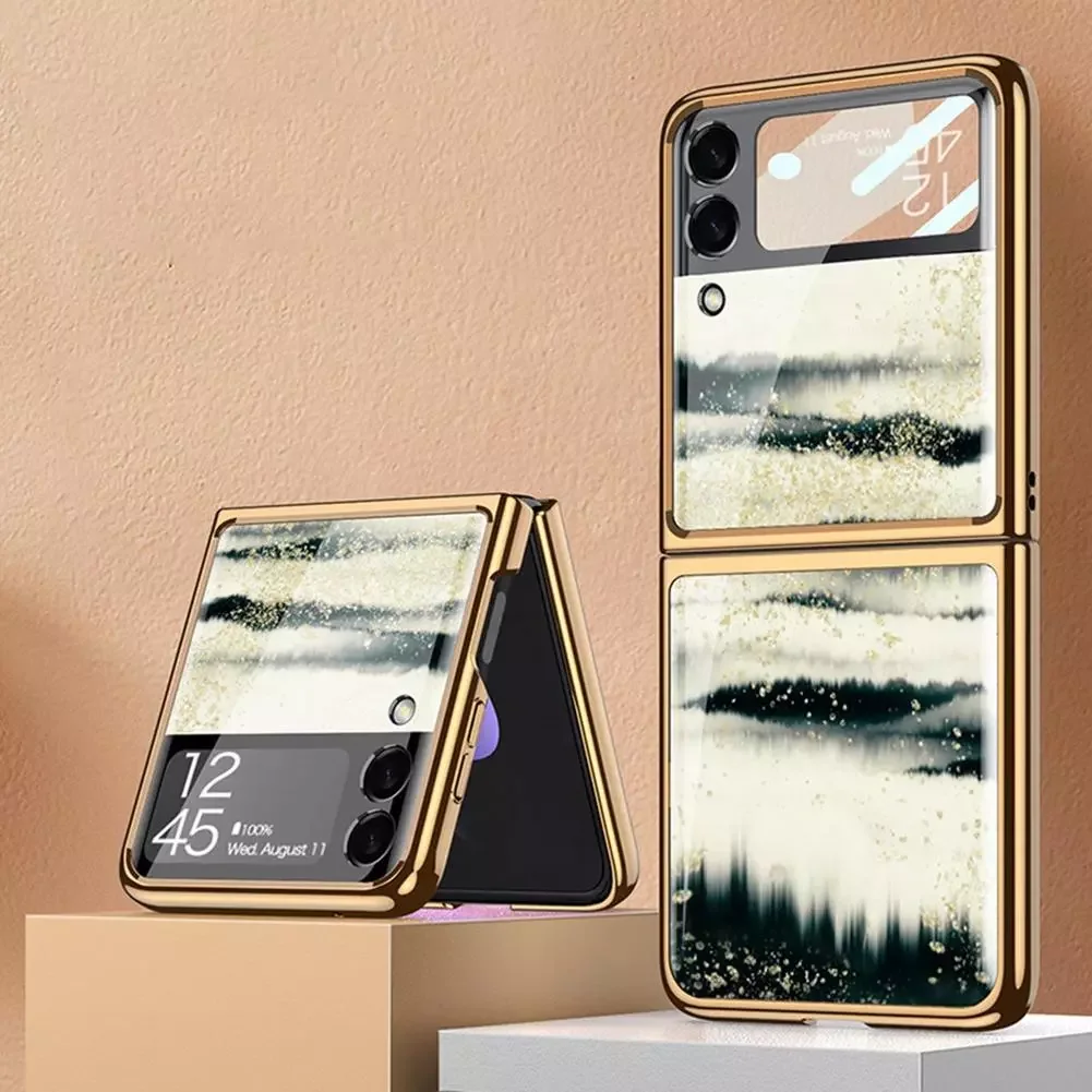 

NEW2023 Luxury Plating Tempered Case Galaxy Z Flip 3 5G Rear Screen Film Frame Protect Cover Z Flip 3 Case