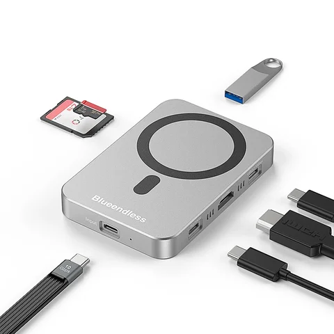 Магнитный концентратор USB C 8 в 1 с зарядкой 100 Вт