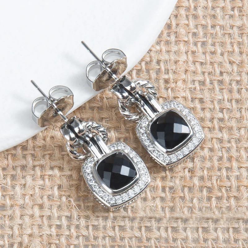 

David Yurman 7MM Luxury Women's Earrings Elegantly Inlaid with Small Crystal Zircon Pendant Fashion Jewelry Party Birthday Gift