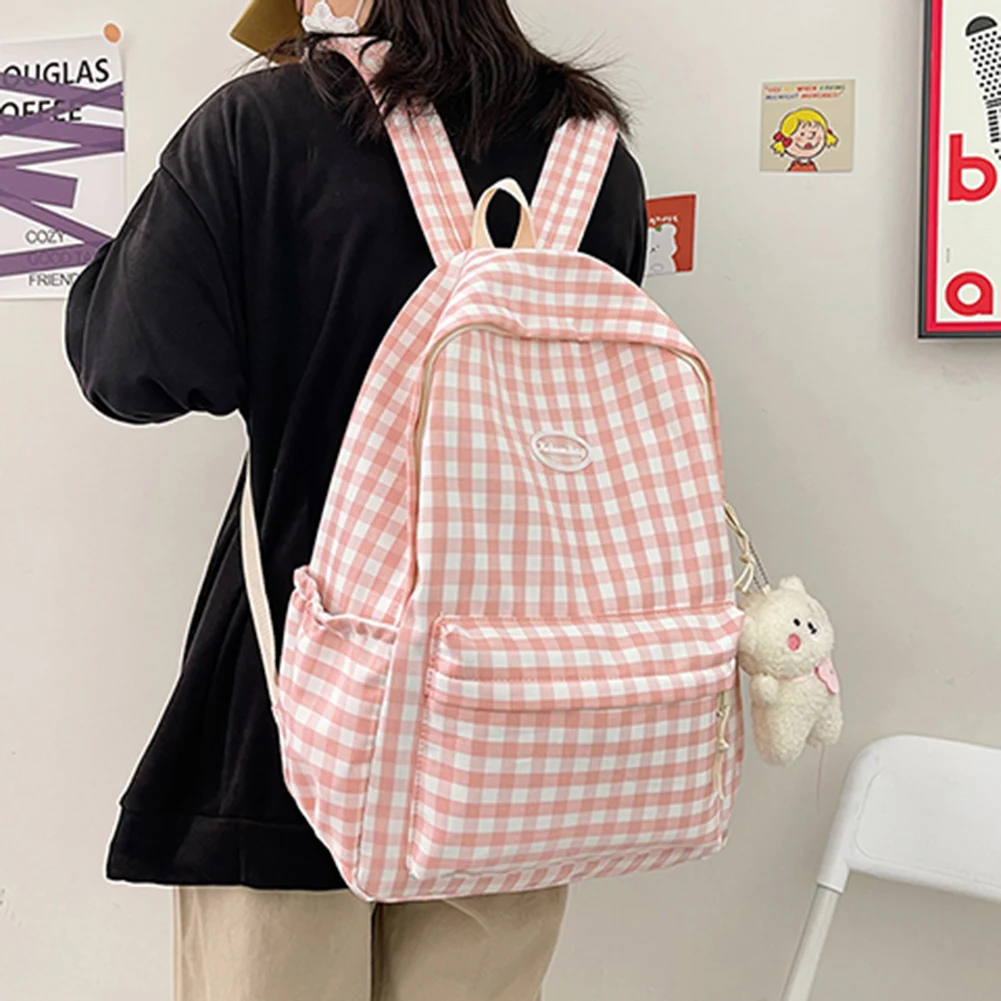 

Students Backpack Nylon Lattice Backpacks for Girls Teenager Fashion Shoulder Bag New 2022 Large Capacity Zipper School Bags
