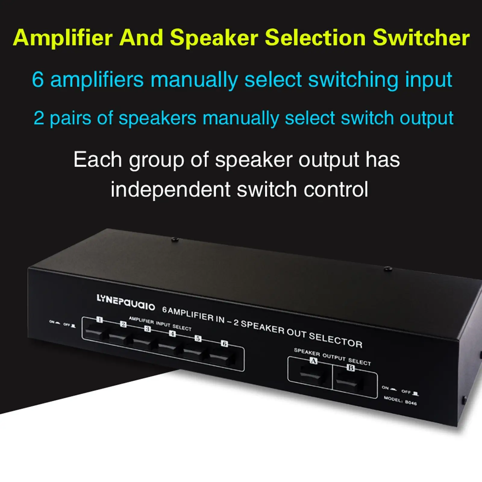 

B046 6 Amplifier in 2 Speaker Out Selector 6 in 2 Out Speaker Switcher Selector Box for Phone Laptop Speaker Headphone PC