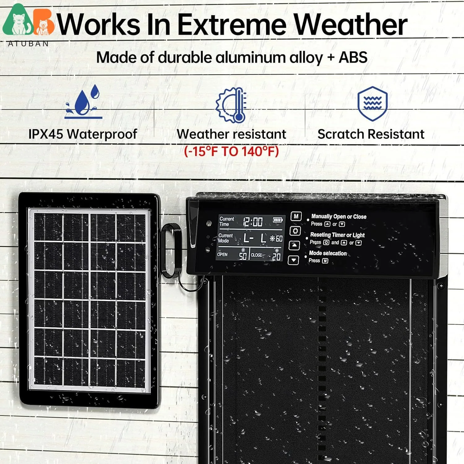 Автоматическая дверь курятника ATUBAN на солнечной батарее автоматическая с