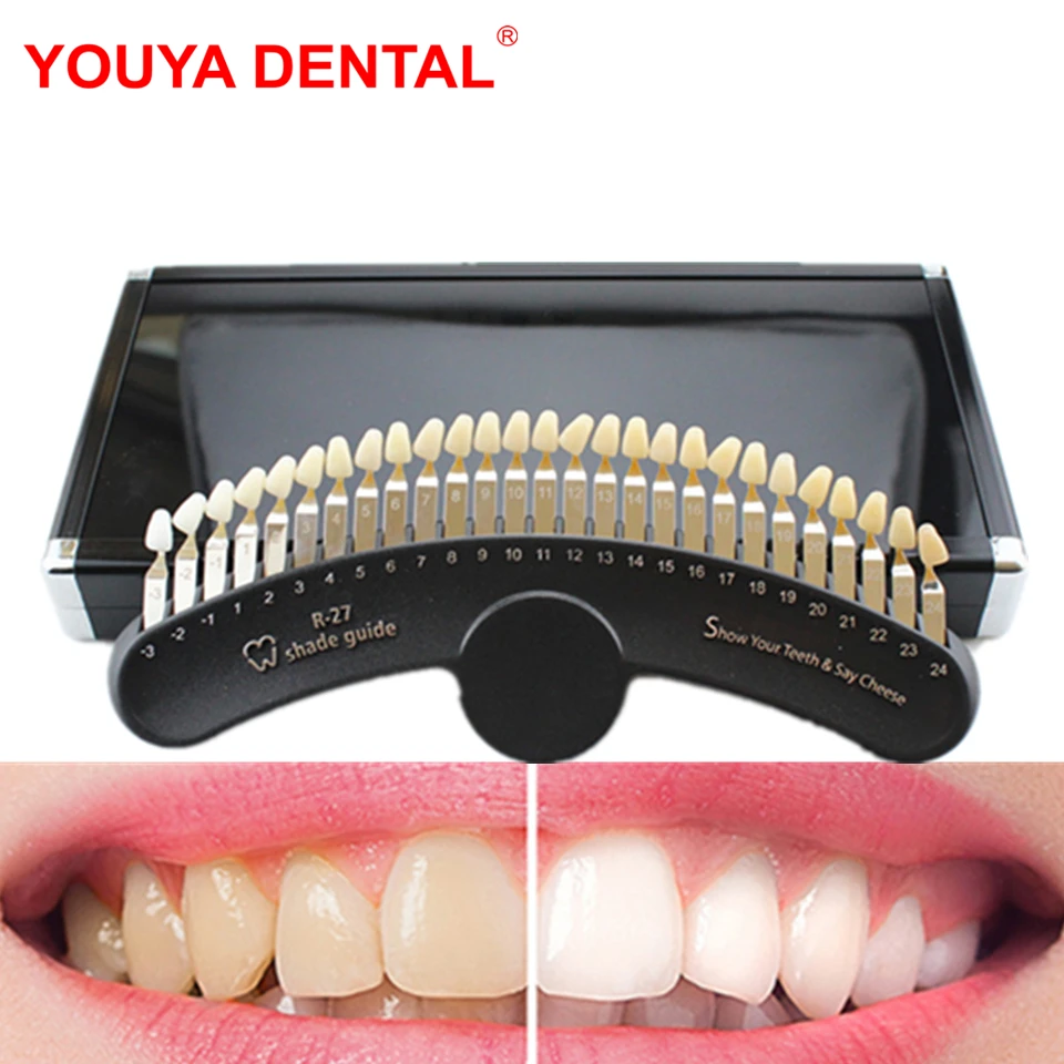 Hot 27/ 20 Color Dental Shade Guide With Mirror Dentistry 3D Tooth Shade Comparator Plate Dentist Tools Teeth Whitening Products
