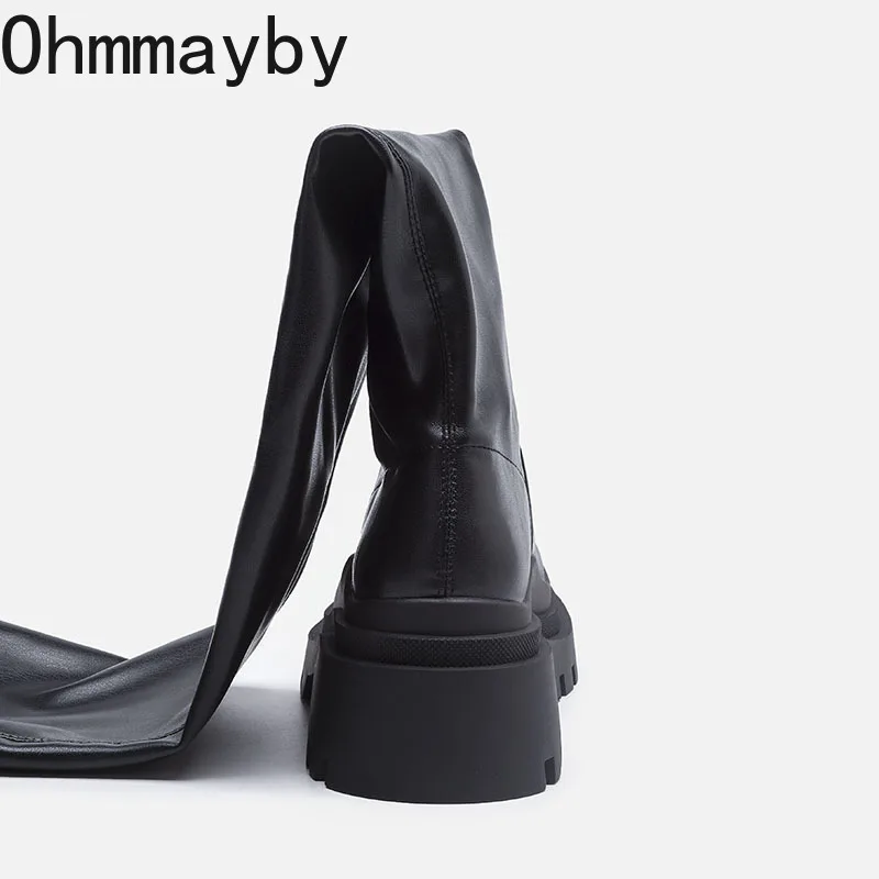 Женские сапоги выше колена кожаные мягкие на платформе для осени и зимы 2022 модная