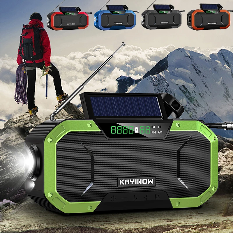 

Portable FM Radio Emergency Solar Hand Crank Weather Radio 5000mAh Power Bank Charger Flash Ligh IPX6 Waterproof AM/FM Radio