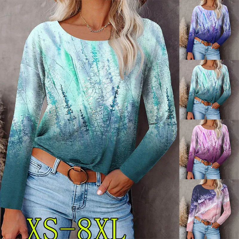 

Women 2022 Autumn Winter Elegant Pullover Design Printing T-shirt Everyday Street Fashion Tee Shirt T-shrit Large Size Tops