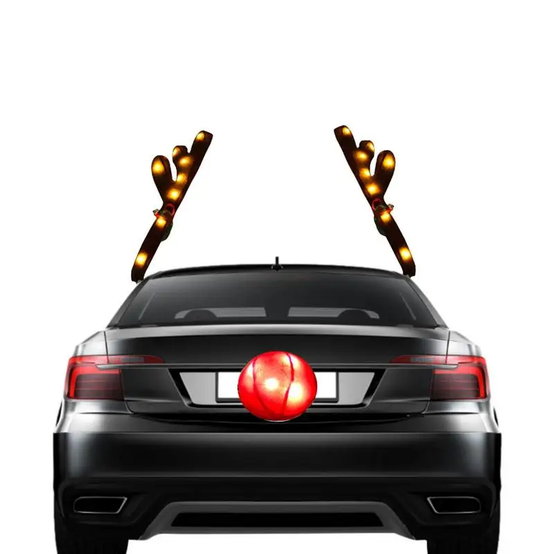 

Christmas Reindeer Antlers For Car Christmas Auto Antler And Rudolph Nose Set With Colored Lights Automotive Universal Trunk