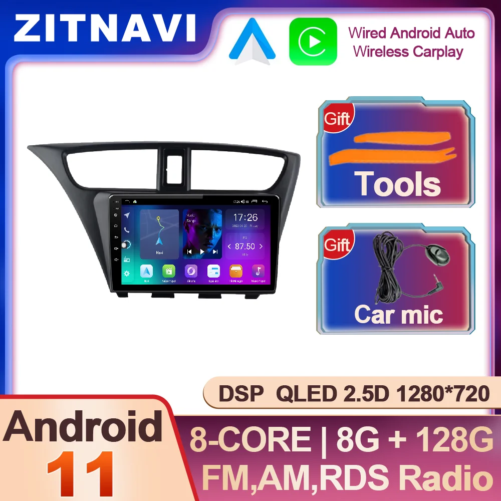 

Android 11 For Honda CIVIC 2012 - 2017 Car Radio RDS Navigation GPS SWC No 2din ADAS AHD QLED Multimedia Player BT Autoradio