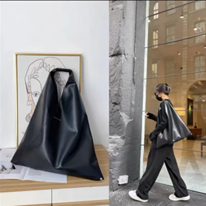 

MM6 margiela Cowhide Triangle Tote Bag New Geniune Leather Bags Large Capacity One Shoulder High Quality Luxury Brand Handbags