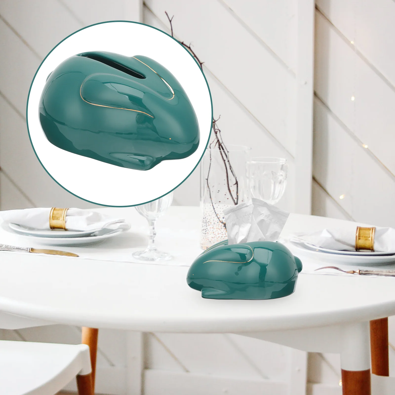 

Tissue Box Bunny Tissue Holder Rabbit Shape Decor Ceramic Desktop Ornament for Tea Table Car Bedroom