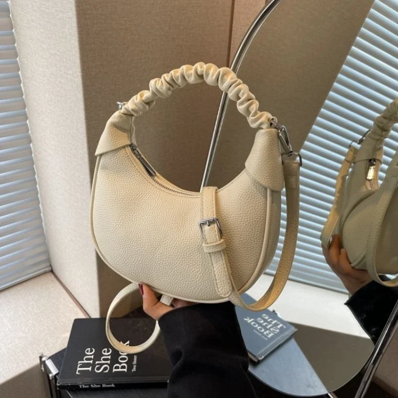 Новинка 2024 однотонные сумки через плечо Advanced Sense со складками молния из