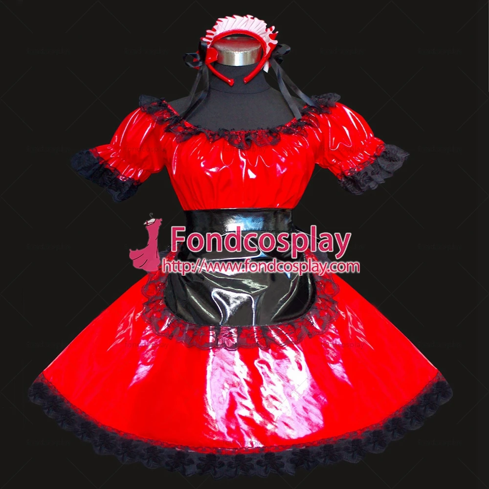 

adult sexy cross dressing sissy maid short Dress Red thin Pvc Dress Uniform Cosplay Costume Custom-made[G510]