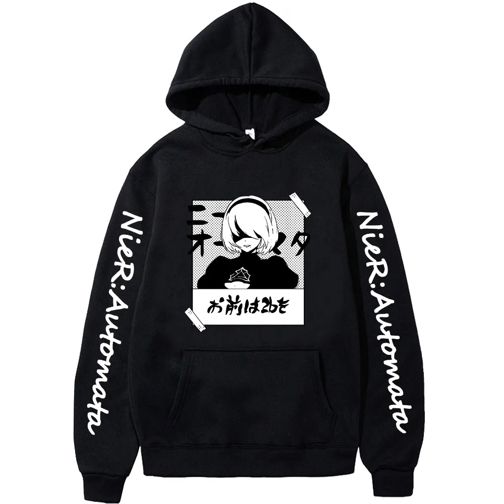 

Nie RAutomata 2B Cartoon Anime Hoodies Cute Manga/Comic Sweatshirts Fashion Men/women Clothes Long-sleeved Streetwear Fleece Top