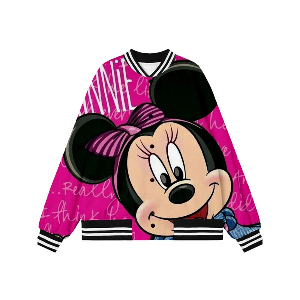

European and American popular jacket female street hip-hop baseball uniform Disney Minnie Mickey Y2K couple all-match jacket