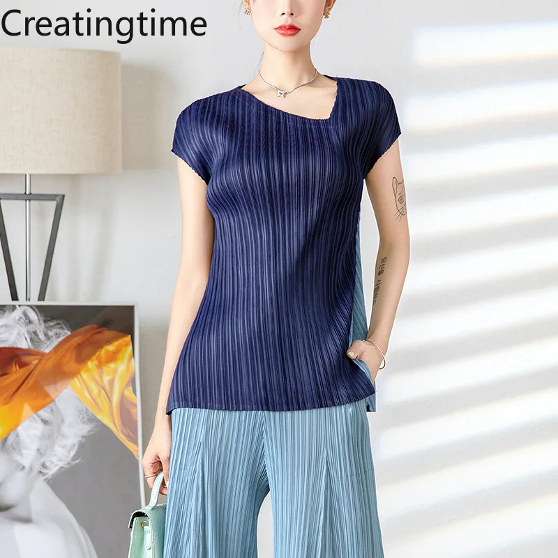 

Creatingtime 2022 Summer New Fashion Women's Clothing Skew Collar Patchwork Irregular Sleeveless Casual Short T-shirt GA836
