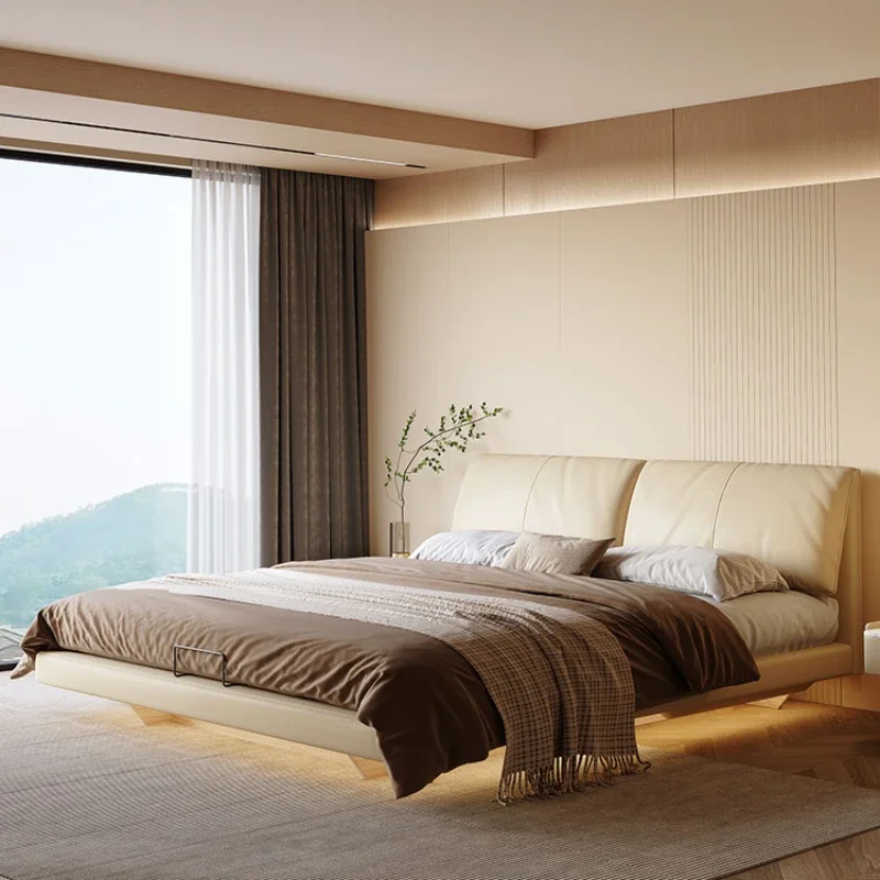 

Роскошная подвесная кровать светильник, современная простая кровать для хранения, Главная спальня, двойная кровать, подвесная кровать wabi-sabi, кожа кремового стиля